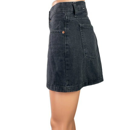 MNG Mango Women's Black Washed High Waisted A Line Mini Denim Jean Skirt Size M