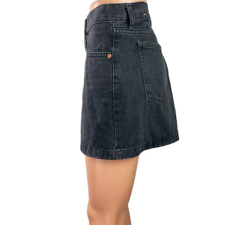 MNG Mango Women's Black Washed High Waisted A Line Mini Denim Jean Skirt Size M