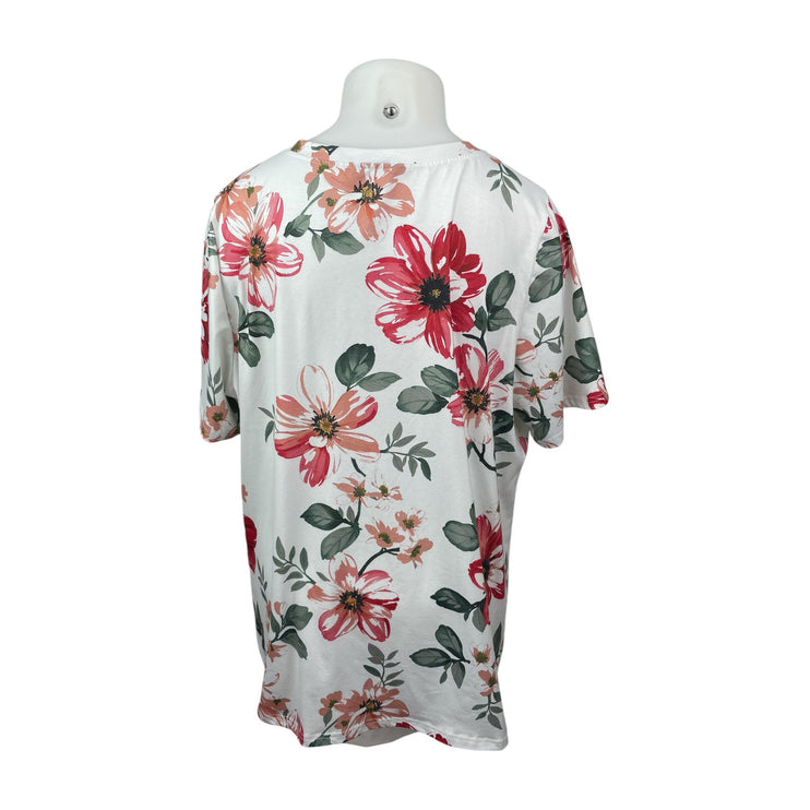 Bloomchic Women's White Floral V Neck Short Sleeve T Shirt Tee Blouse Top 22/24