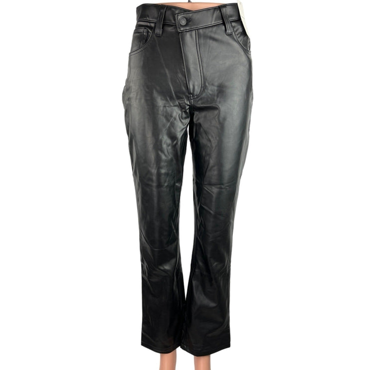 Abercrombie & Fitch NWT Black Vegan Leather 90s Straight High Rise Pants Sz 26