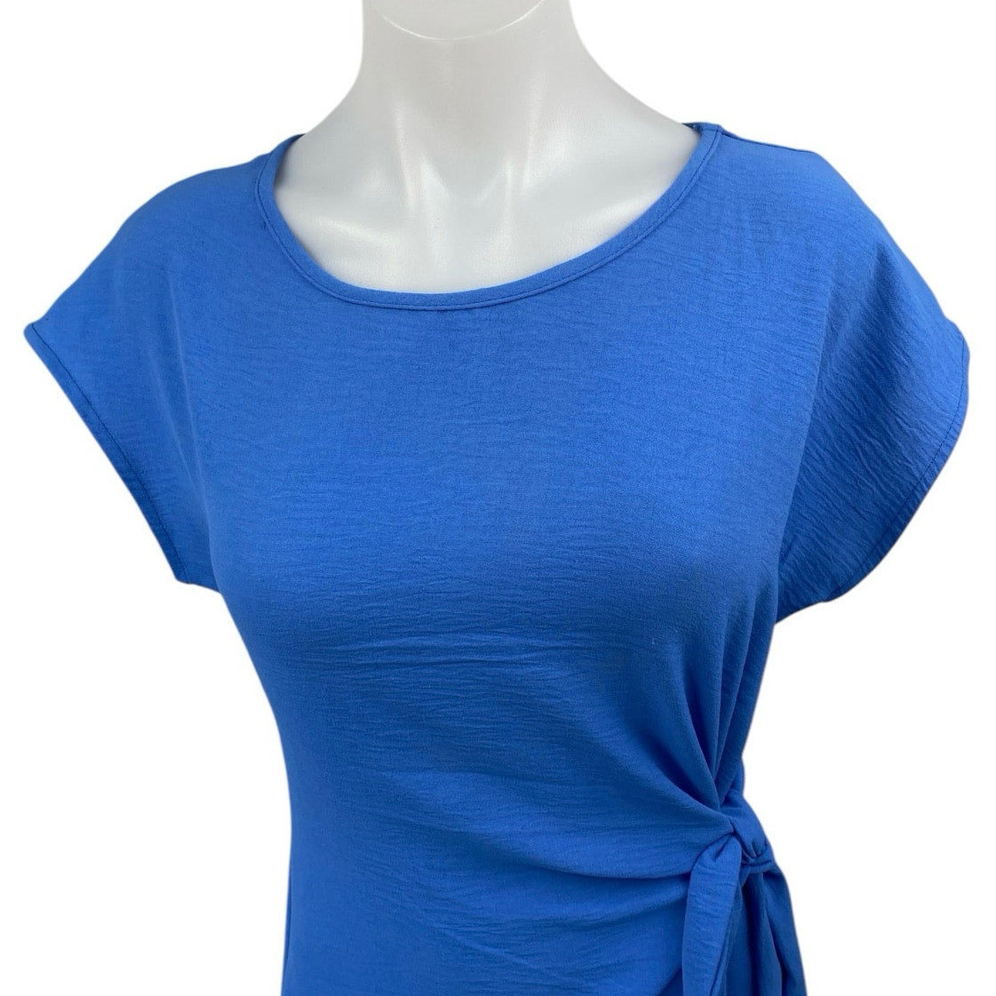 See You Monday Blue Short Sleeve Tie Waist Round Neck A Line Midi Dres –  Brie