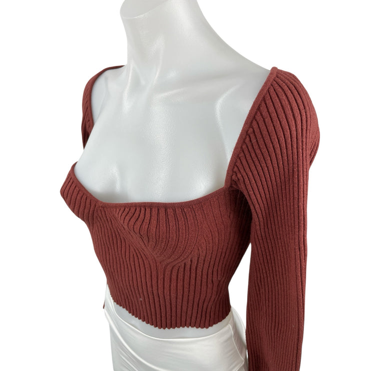 Urban Outfitters Brown Ribbed Knit Long Sleeve Bustier Corset Crop Top Size M