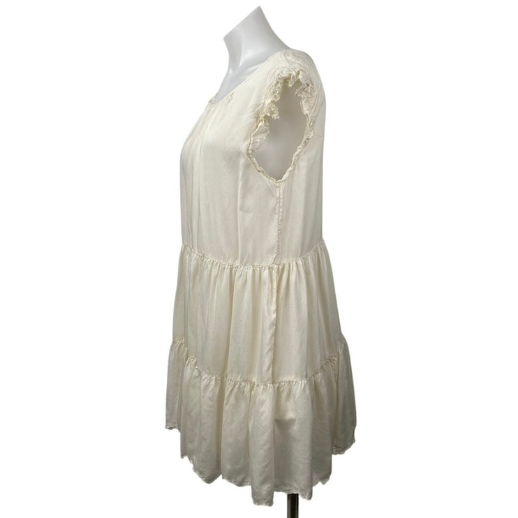 Aritzia Wilfred Sidonie White Cream Flutter Sleeve Tiered Mini Babydoll Dress S