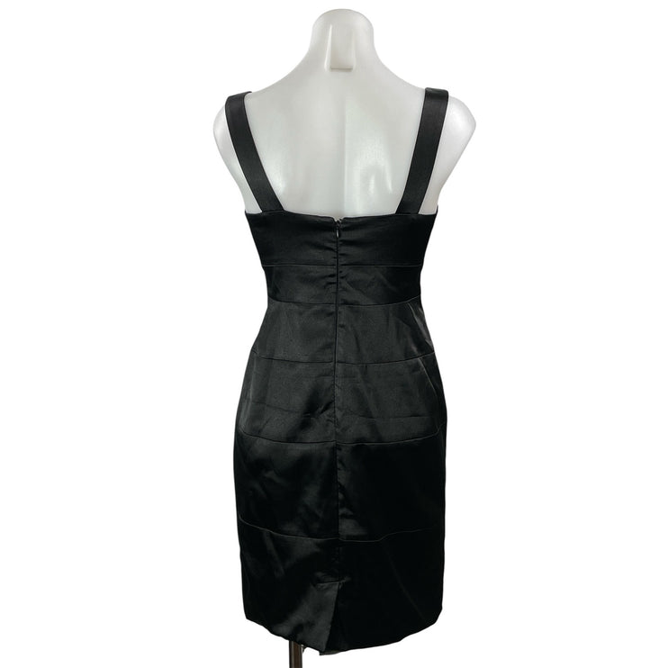 London Times Black Sleeveless Silk Satin Sweetheart Bandage Mini Bodycon Dress 4