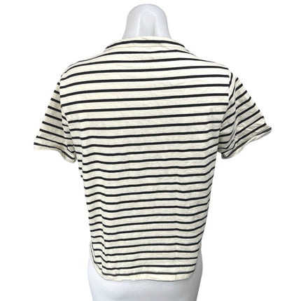 Mango MNG White Black Striped Round Neck Short Sleeve Pullover Tee Shirt Top L