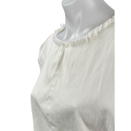 Aritzia Wilfred Women's White Drop Shoulder Fringe Cropped Blouse Top Size M