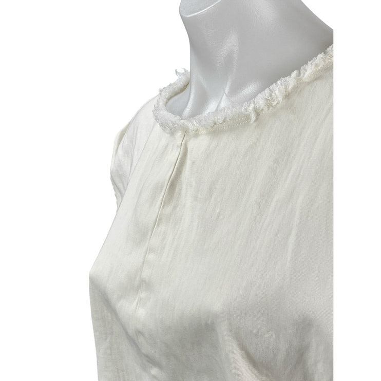 Aritzia Wilfred Women's White Drop Shoulder Fringe Cropped Blouse Top Size M