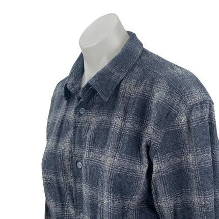 Allsaints Women's Blue Plaid Flannel Long Sleeve Button Down Shirt Top Size M