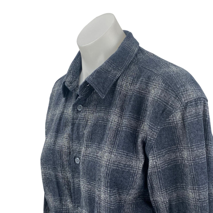 Allsaints Women's Blue Plaid Flannel Long Sleeve Button Down Shirt Top Size M