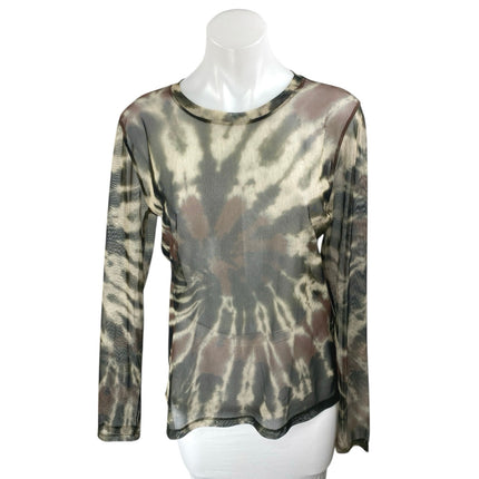 NEW Zara Multicolor Tie Dye Mesh Crewneck Long Sleeve Sheer Shirt Cover Up Top L