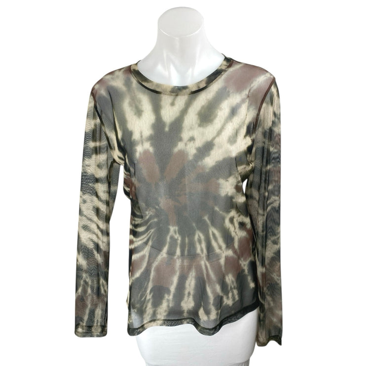 NEW Zara Multicolor Tie Dye Mesh Crewneck Long Sleeve Sheer Shirt Cover Up Top L