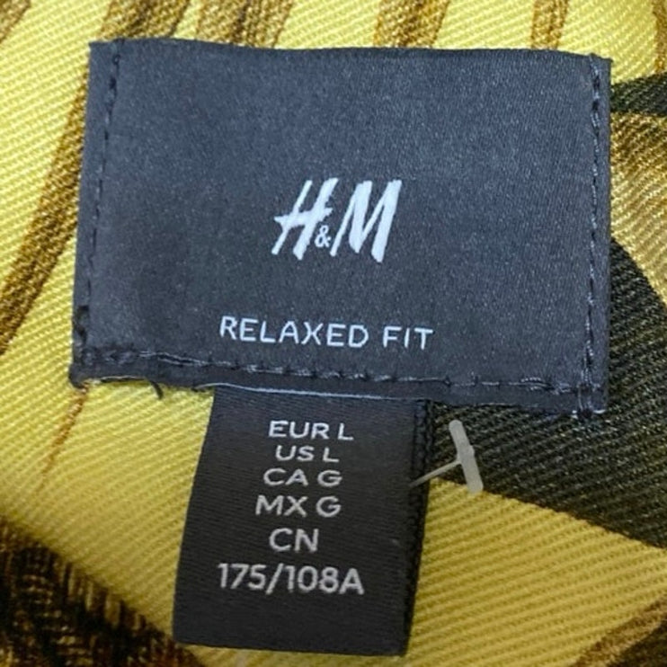 H&M Men's Multicolor Yellow Tropical Print Short Sleeve Button Down Shirt Top L