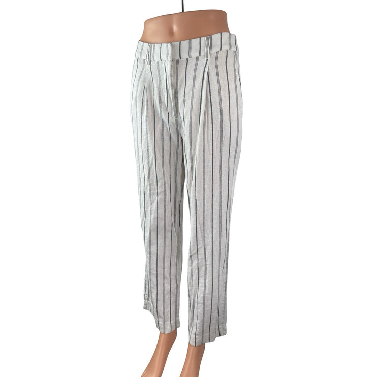 Old Navy Women's White Linen Striped Taylor High Rise Wide Leg Trousers Pants S