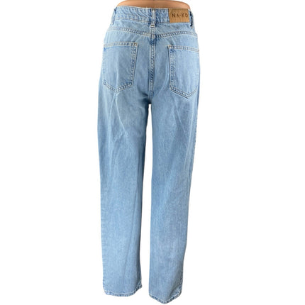 NA-KD Reborn Womens Blue Light Wash Split High Rise Wide Leg Denim Jeans Size 36