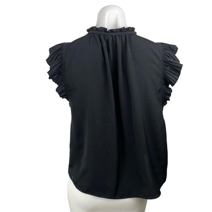 Abercrombie & Fitch Black Ruffle Tie Flutter Sleeve Mock Neck Blouse Top Size S