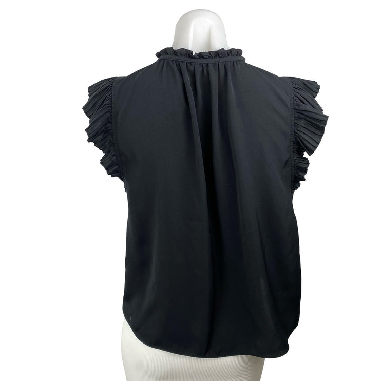 Abercrombie & Fitch Black Ruffle Tie Flutter Sleeve Mock Neck Blouse Top Size S