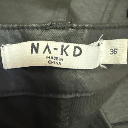 NA-KD Black Coated Faux Vegan Leather High Rise Bootcut Flared Trousers Pants 36