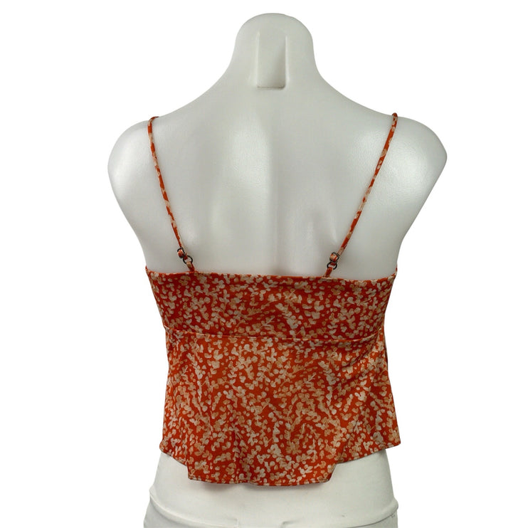Anthropologie Orange Floral Sleeveless Twist Front Cami Camisole Tank Top Sz XXS