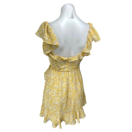 Debbie Dabbie Yellow Flutter Sleeve Ruffle Tie Waist Mini Fit & Flare Dress Sz 6