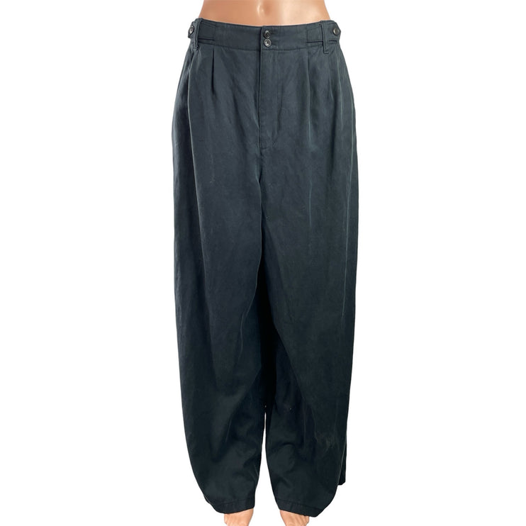 Madewell Womens Black Linen Blend Pleated Wide Leg Baggy Trousers Pants Size 10T