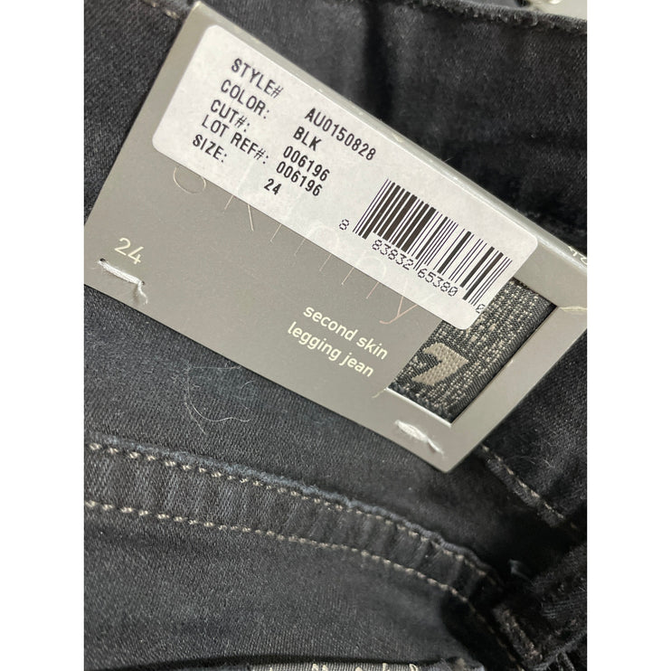 NEW 7 For All Mankind Women's Black Low Rise Slim Skinny Denim Jeans Size 24