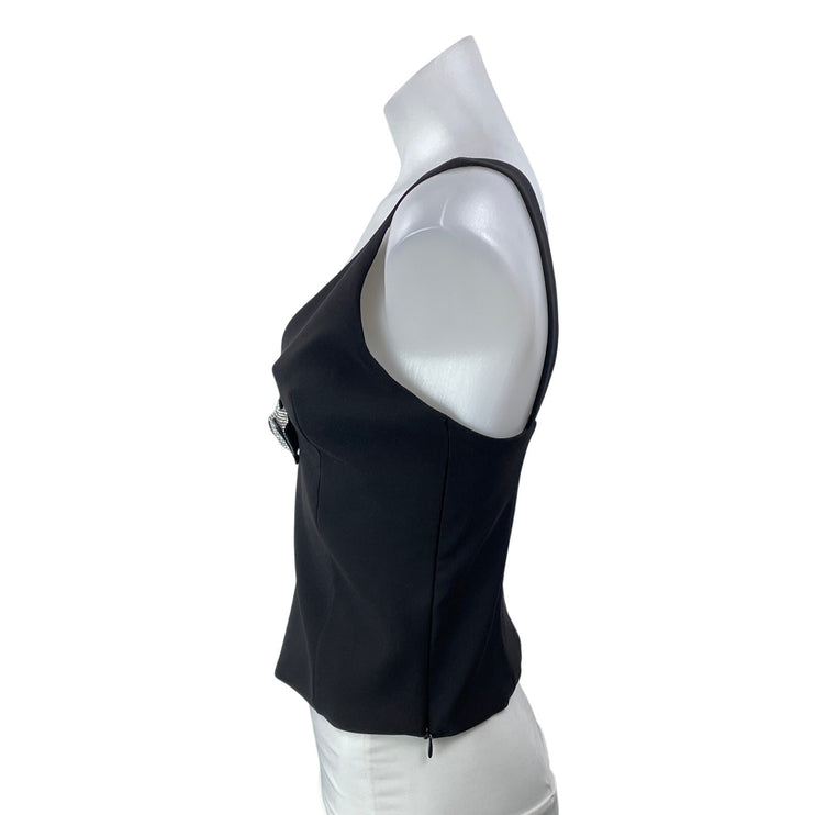 Zara Jewel Bow Women's Black Sleeveless Rhinestone Camisole V-neck Tank Top Sz S