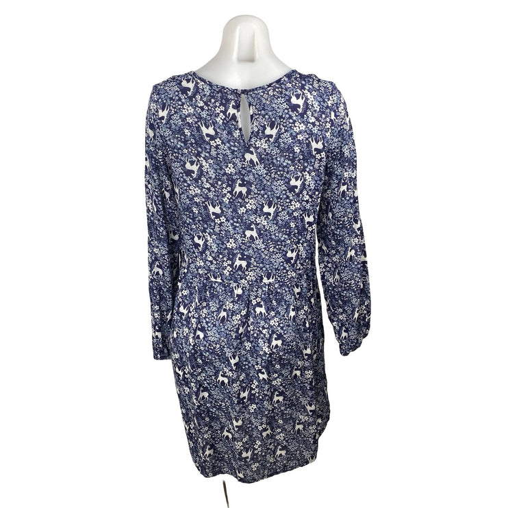 H&M Women's Blue Unicorn Floral Print Long Sleeve Mini Flare A-Line Dress Sz 14
