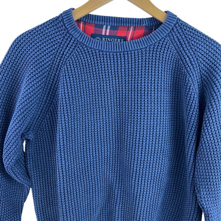 Ringers Western Men's Blue Plaid Lined Cozy Knit Pullover Sweater Top Size 8