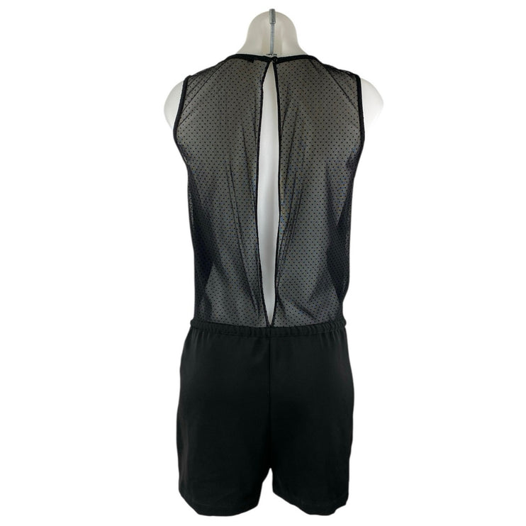 Zara Women's Black Mesh Sleeveless Drawstring Cutout Back Tank Jumpsuit Romper S