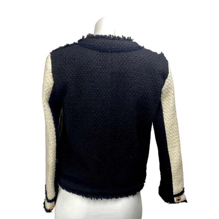 Aqua Boucle Contrast Cream Black Tweed Colorblock Long Sleeve Blazer Jacket S