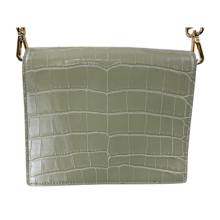 JW Pei Mini Flap Green Croc Faux Leather Vegan Crossbody Strap Bag Handbag OS