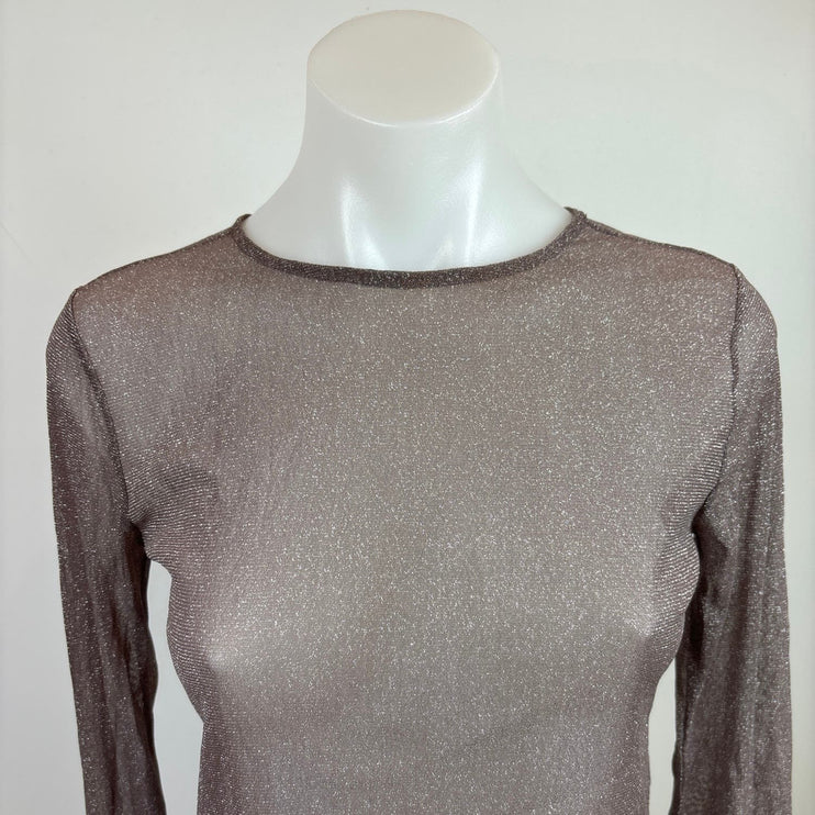 Victoria’s Secrets Sparkle Metallic Purple Grey Sheer Long Sleeve Tunic Top XS