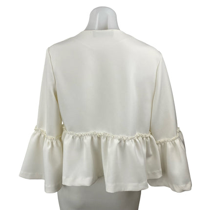 Akira Women's White Ruffle Bell Sleeve Round Neck Peplum Blazer Coat Jacket Sz M