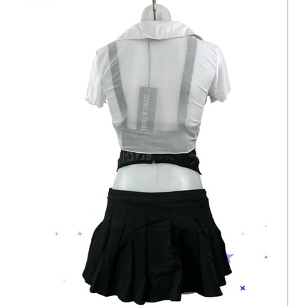 NEW Trickz N' Treatz White Black Short Sleeves Crop Top & Mini Skirt Sets Size S