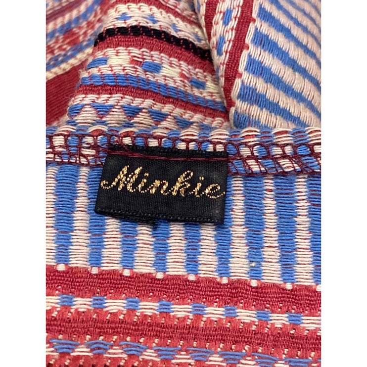 Minkie Women's Red Striped Faux Fur Fringe Short Sleeve Sweater Top Size OS