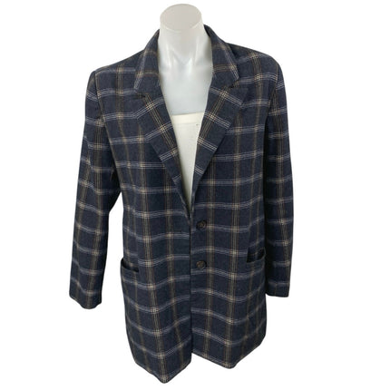 Habitual Black Wool Plaid Flannel Notch Collar Long Sleeve Blazer Coat Jacket L