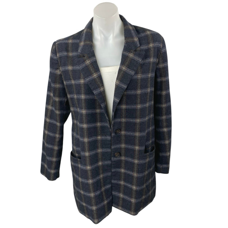 Habitual Black Wool Plaid Flannel Notch Collar Long Sleeve Blazer Coat Jacket L