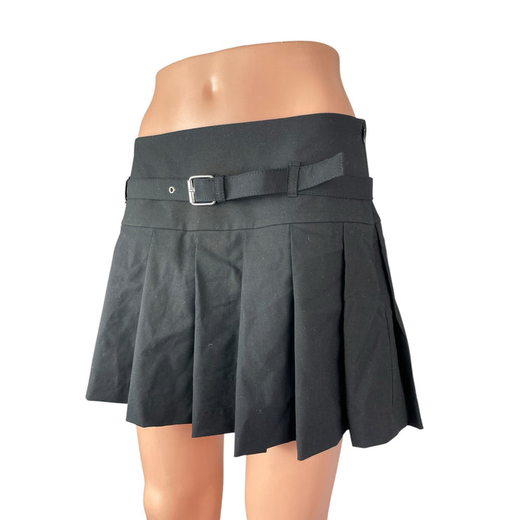 Zara Black Belted Pleated High Rise Mini Skater Flare A-Line Skort Skirt Size M