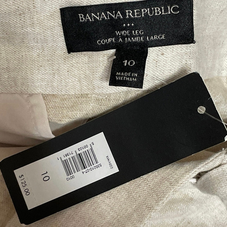 NEW Banana Republic Women Ivory White Linen High Rise Wide Leg Trousers Pants 10