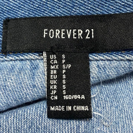 Forever 21 Women Blue Long Sleeve Distressed Button Up Denim Jean Jacket Size S