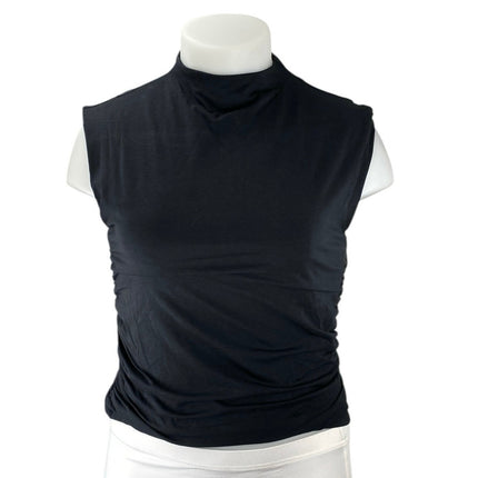 Abercrombie & Fitch Womens Black Sleeveless Ruched Mock Neck Crop Tank Top Sz XL