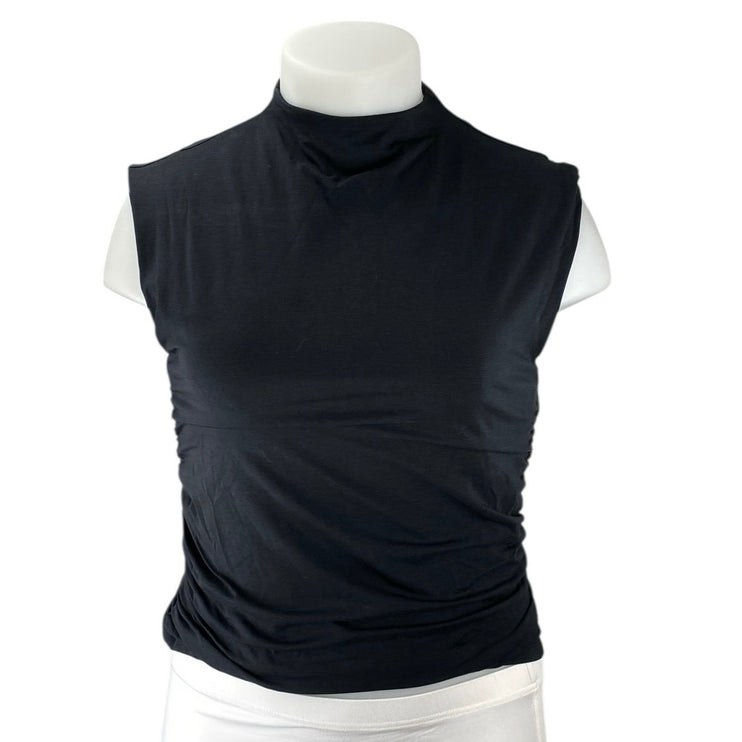 Abercrombie & Fitch Womens Black Sleeveless Ruched Mock Neck Crop Tank Top Sz XL