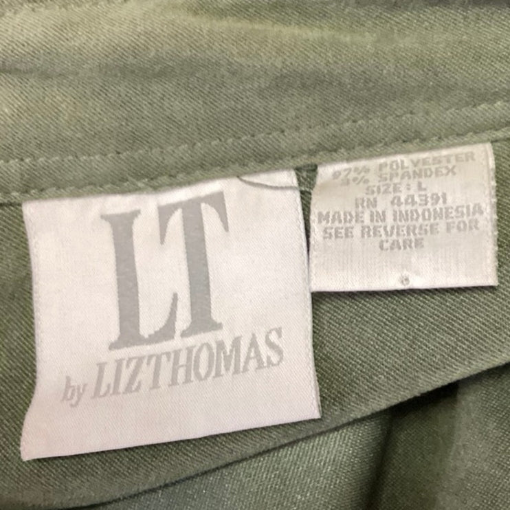 Liz Thomas Women's Green Faux Suede Long Sleeve Collar Button Down Shirt Top L