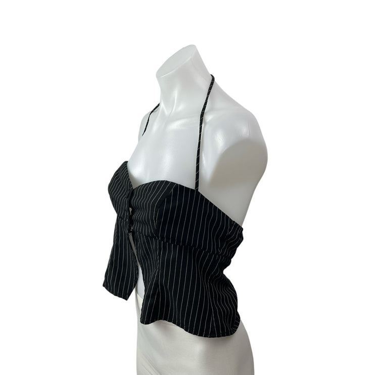 Princess Polly Women's Black Striped Halter Split Sweetheart Blouse Crop Top 10