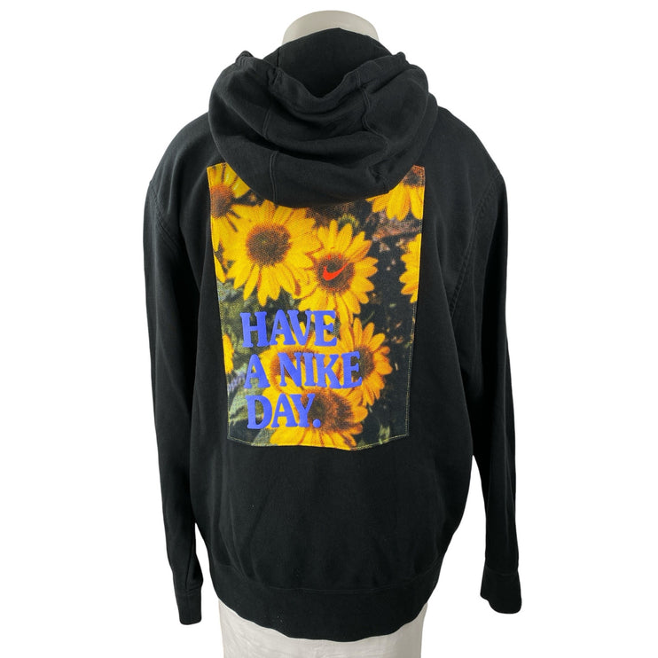 Nike Black Floral Embroidered Hooded Hoodie Long Sleeve Sweatshirt Top Size XL