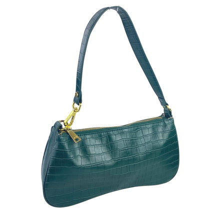 JW Pei Eva Women's Dark Green Croc Vegan Leather Shoulder Handbag OS