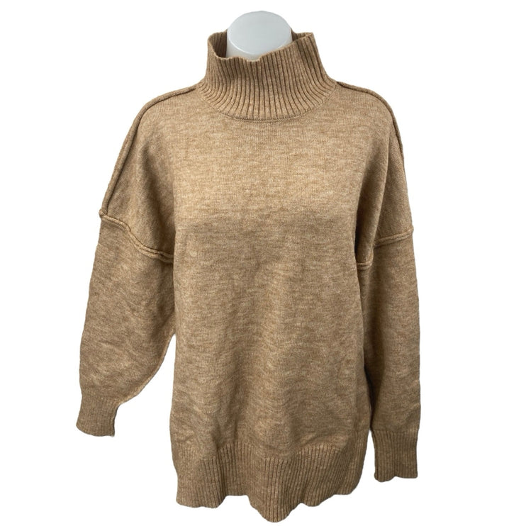 Commense Women's Tan Beige Khaki Turtleneck Knit Pullover Sweater Top Size XS