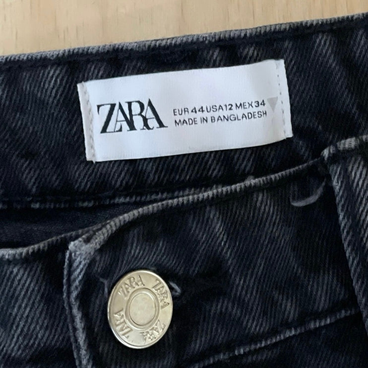 Zara Women's Black High Rise Baggy Barrel Palazzo Wide Leg Denim Jeans Pants 12
