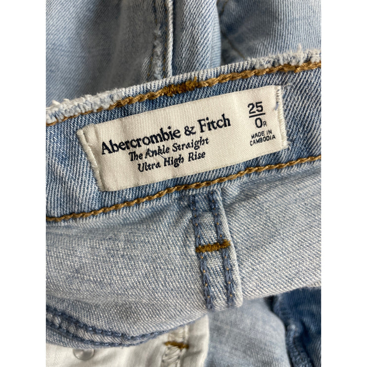 Abercrombie & Fitch Distressed Ripped High Rise Slim Straight Denim Jeans Pant 0