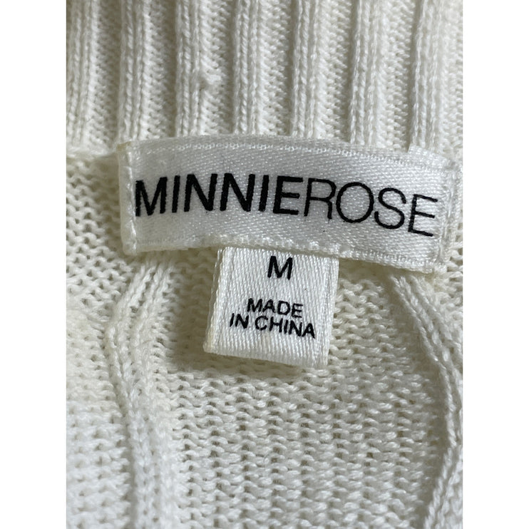 Minnierose Women's White Cable Knit Round Neck Long Sleeve Sweater Top Size M
